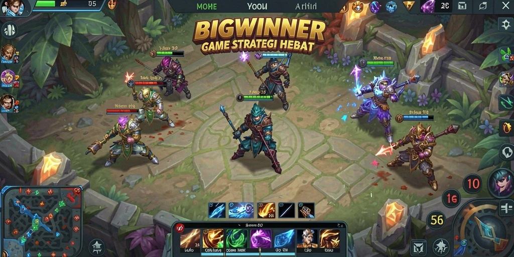 Gameplay seru dalam pertandingan MOBA yang intens.