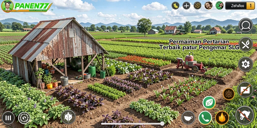 Tampilan antarmuka menarik dengan gameplay pertanian yang dinamis.