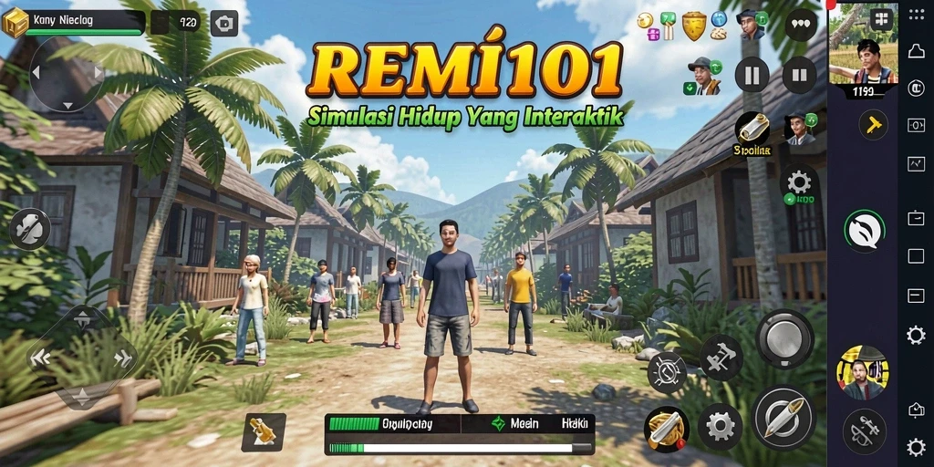 Tangkapan layar REMI101 menunjukkan karakter menjalani kehidupan sehari-hari yang interaktif.