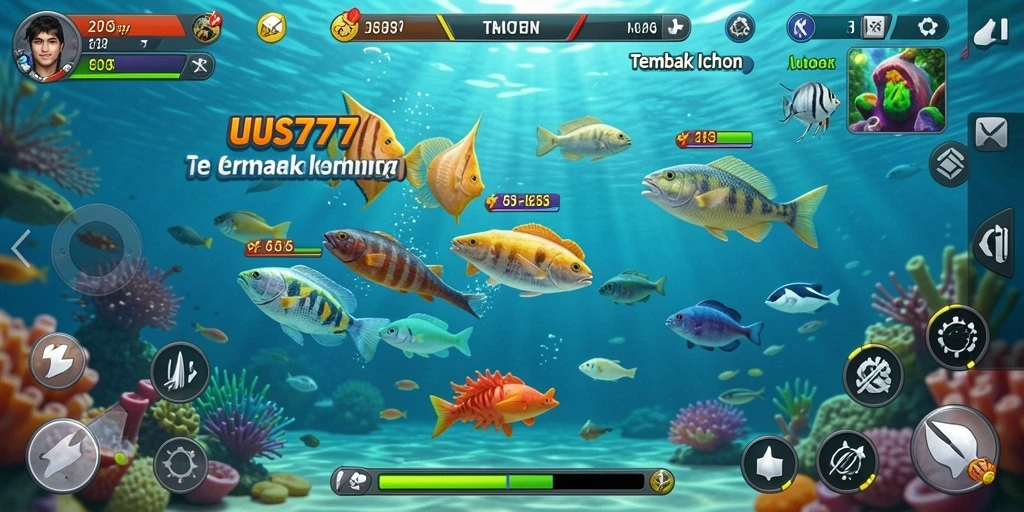 Tampilan gameplay seru di UUS777, menangkap berbagai jenis ikan.