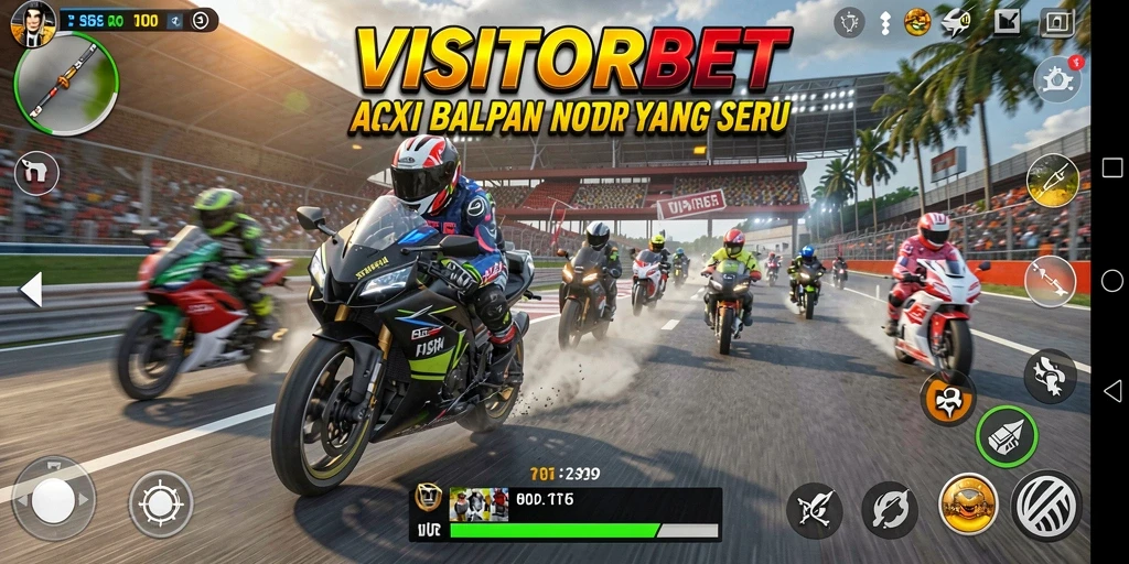 Screenshot gameplay VISITORBET yang menggambarkan balapan motor mendebarkan.