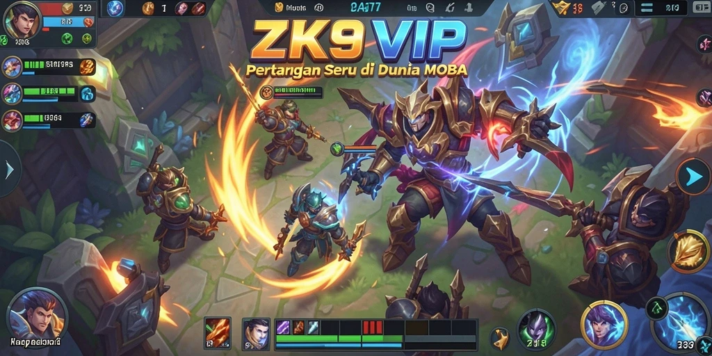 Tangkapan layar gameplay ZK9VIP dengan pertarungan tim yang intens.